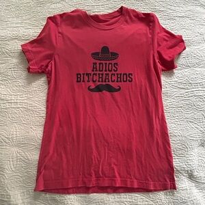 Red Graphic T-Shirt with Sombrero Print Adios Bitchachos”
